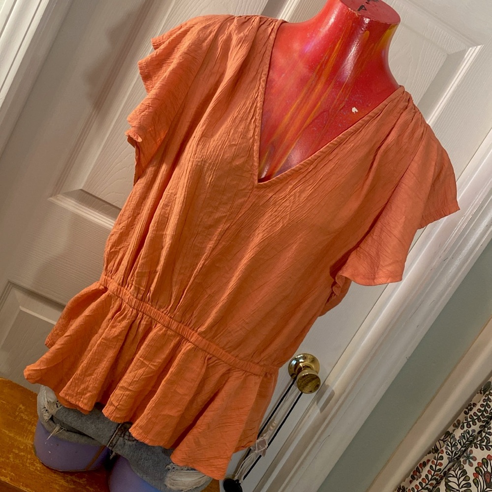 Sam Edelman Orange Peplum Tunic with Short Sleeves